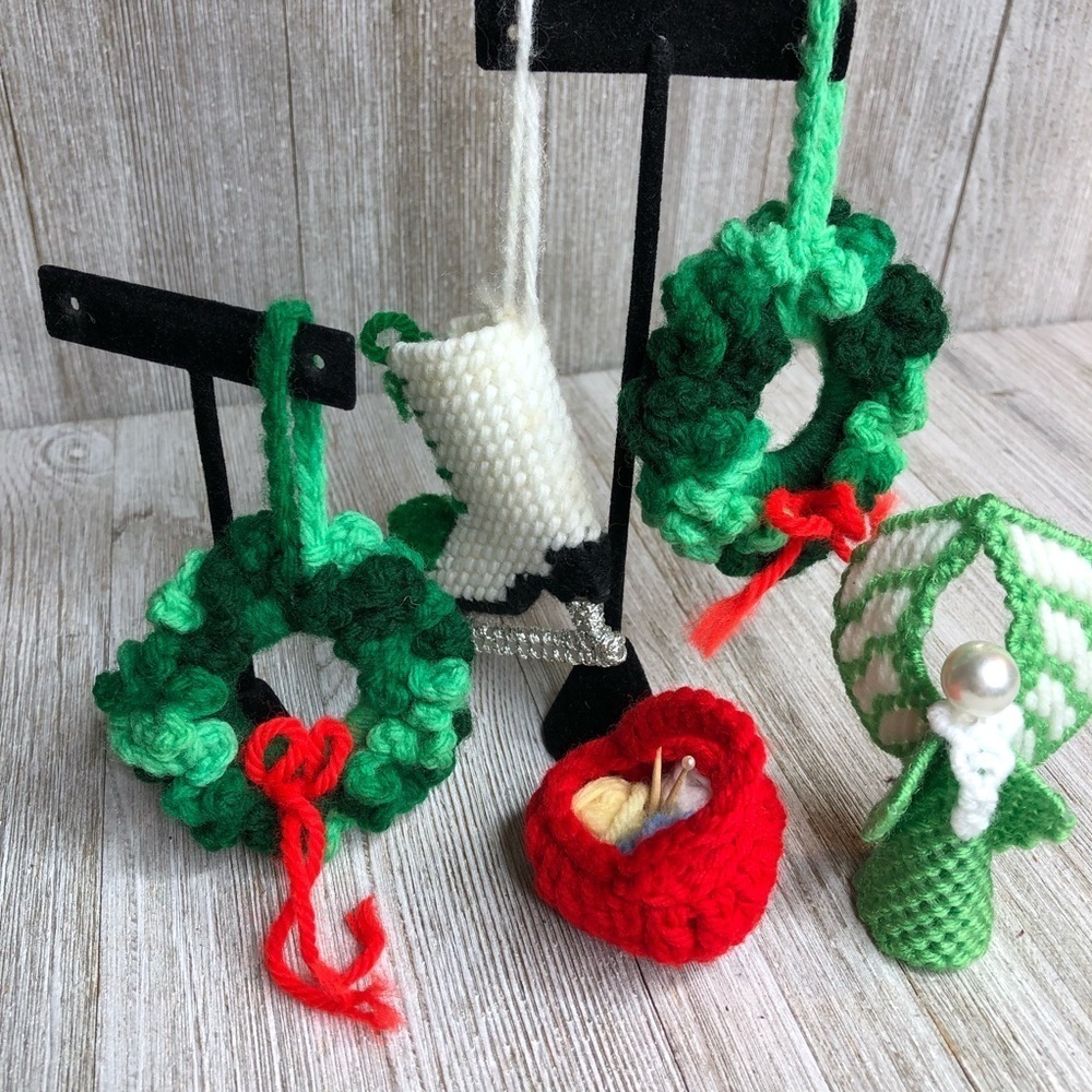 Vintage Handmade Yarn Christmas Ornaments